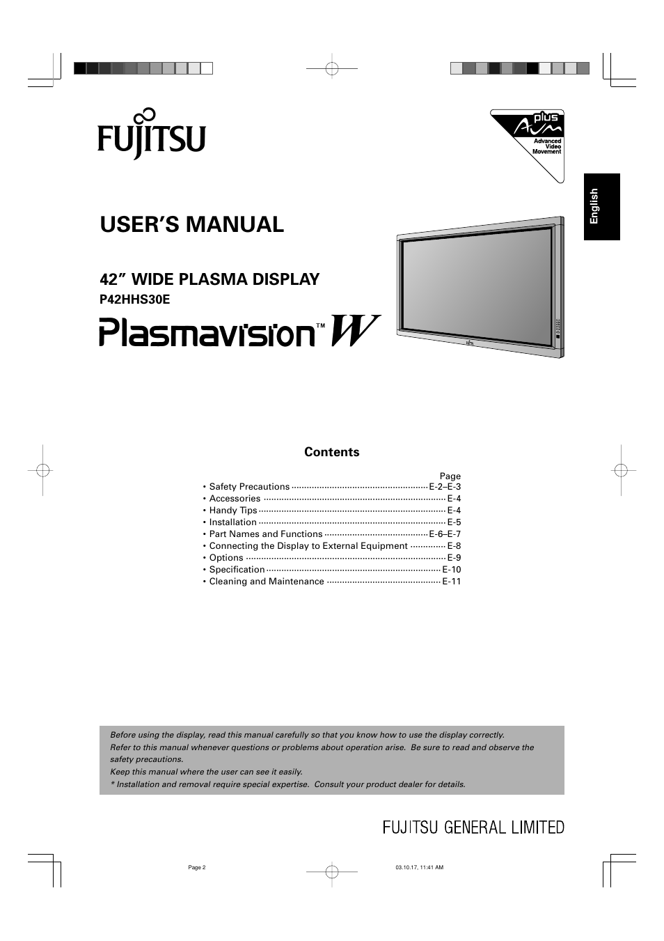 FUJITSU P42HHS30E User Manual | 11 pages