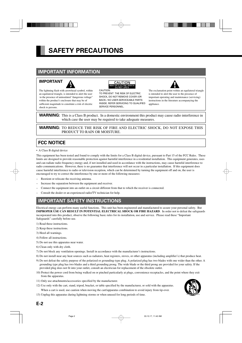 Safety precautions, Important information, Fcc notice | Important safety instructions | FUJITSU P42HHS30E User Manual | Page 2 / 11