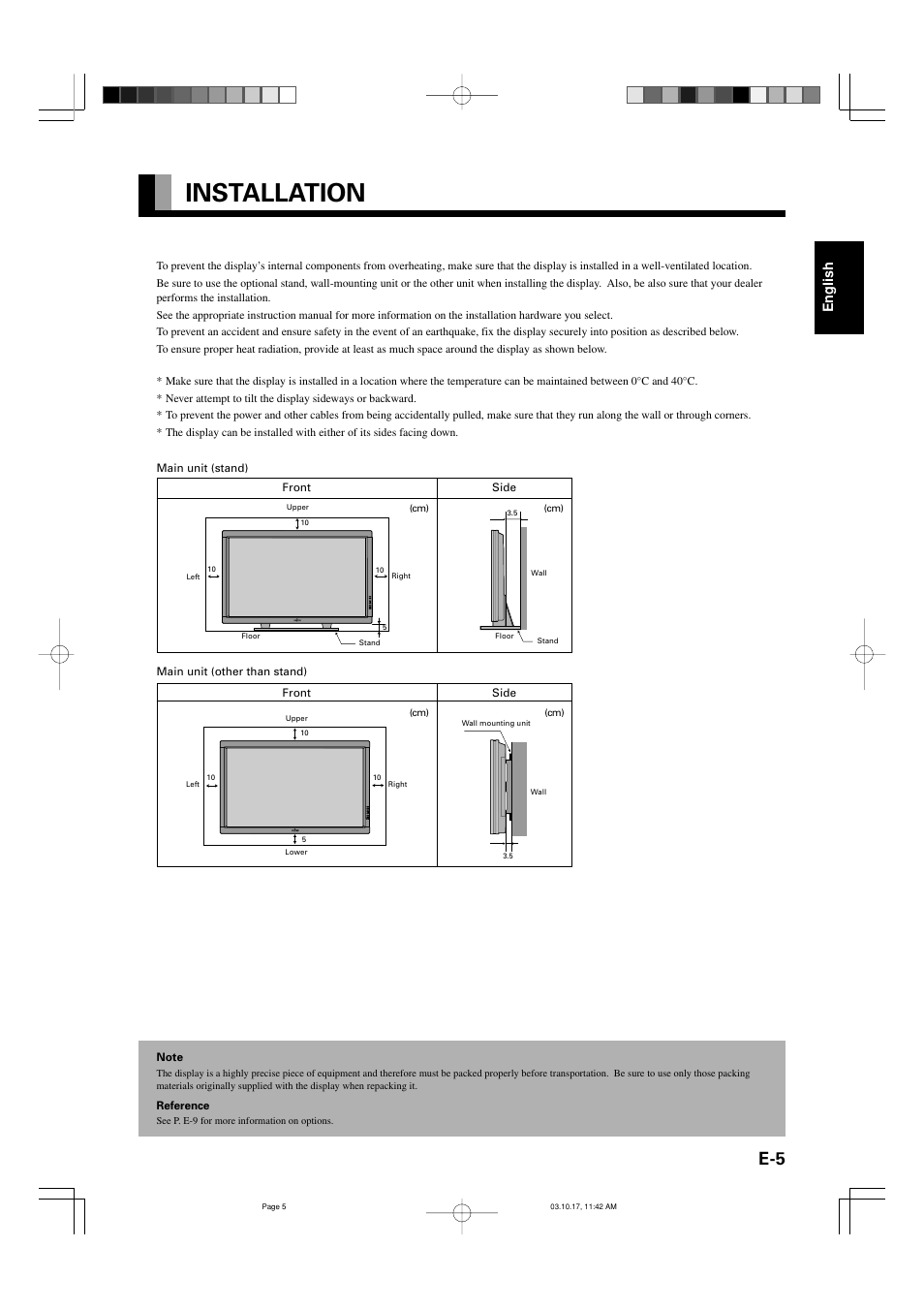 Installation, English | FUJITSU P42HHS30E User Manual | Page 5 / 11