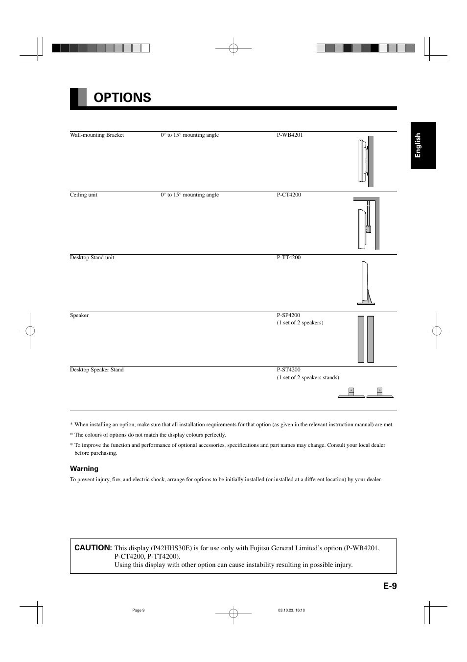 Options | FUJITSU P42HHS30E User Manual | Page 9 / 11