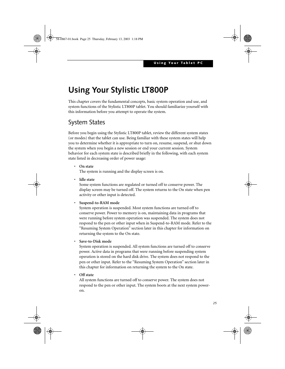 System states, Using your stylistic lt800p, System states 1 | FUJITSU LT800P User Manual | Page 27 / 102