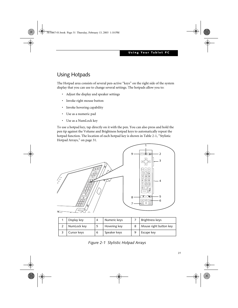 Using hotpads, Using hotpads 2, Figure 2-1 stylistic hotpad arrays | FUJITSU LT800P User Manual | Page 33 / 102