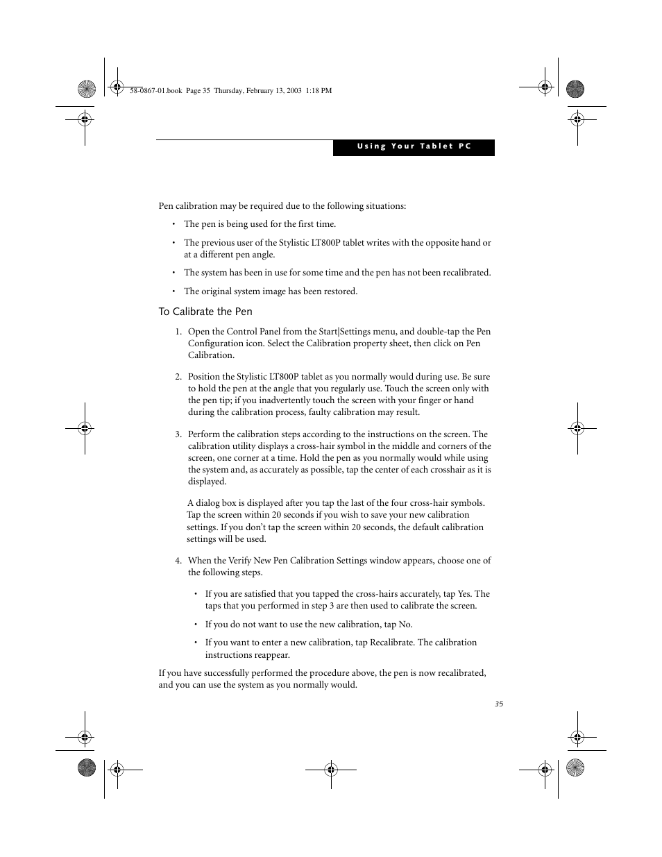 To calibrate the pen | FUJITSU LT800P User Manual | Page 37 / 102