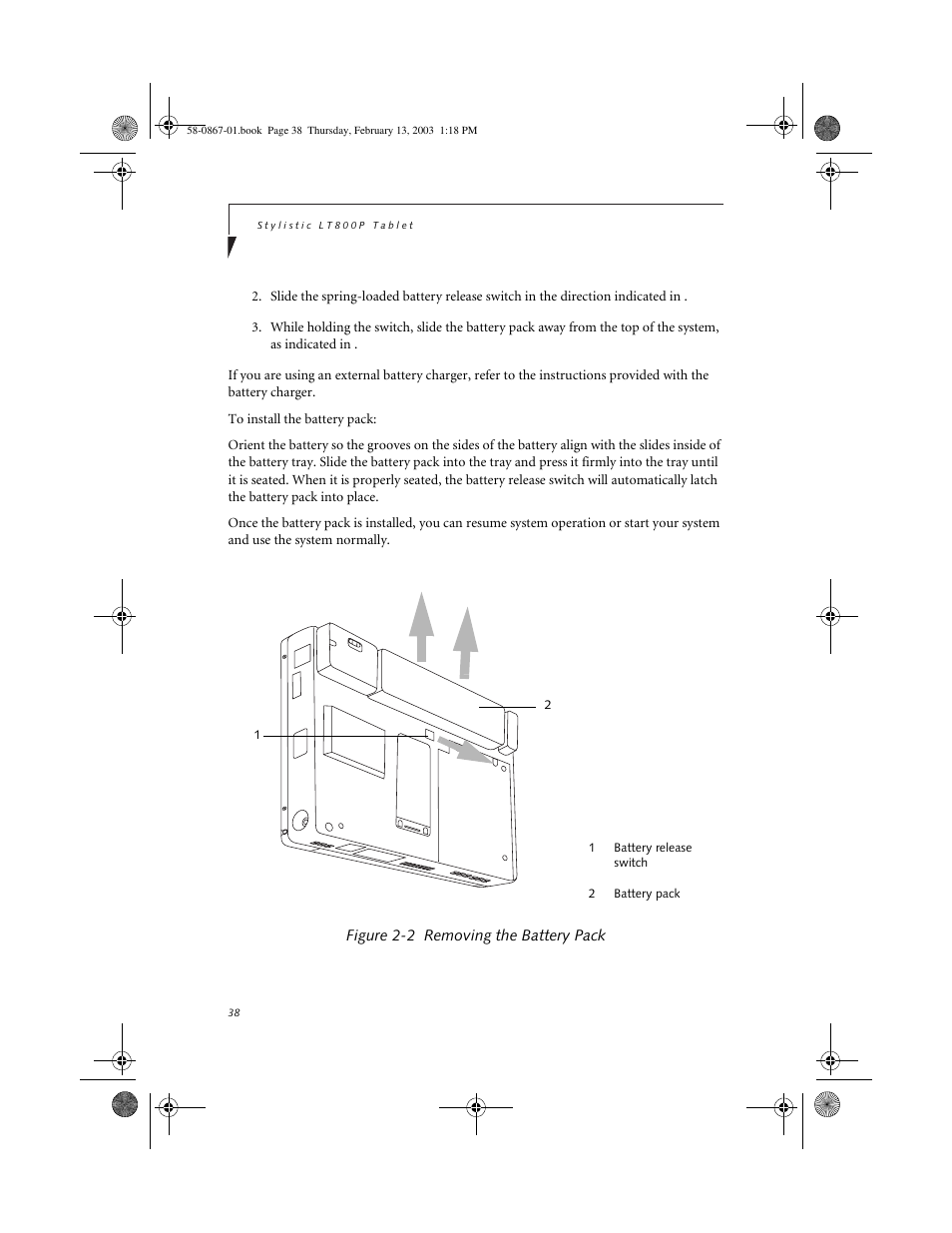 Figure 2-2 removing the battery pack | FUJITSU LT800P User Manual | Page 40 / 102