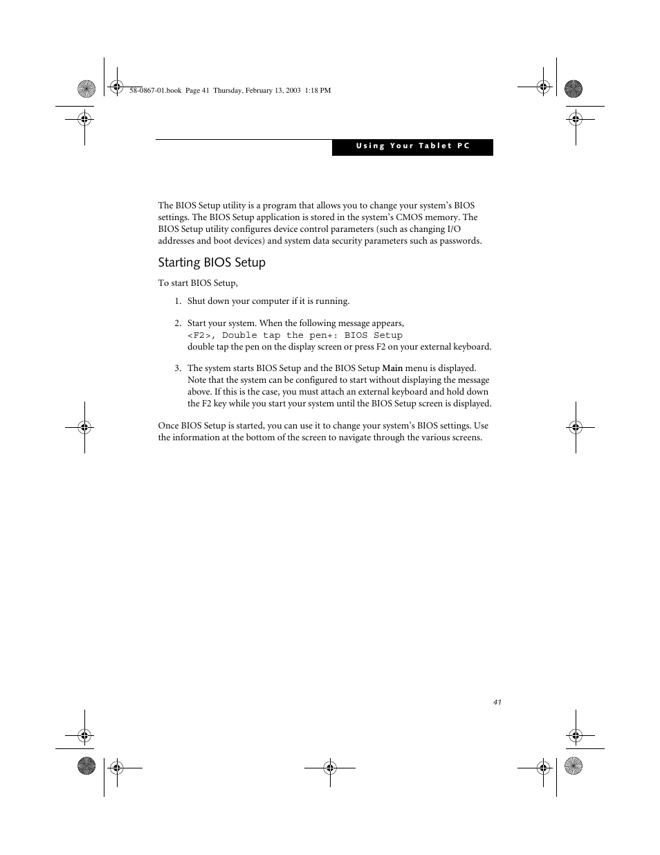 Starting bios setup, Starting bios setup 2 | FUJITSU LT800P User Manual | Page 43 / 102