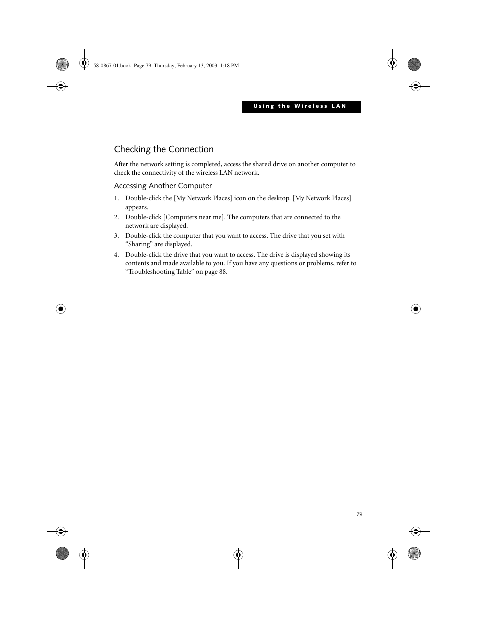 Checking the connection, Accessing another computer, Checking the connection 6 | FUJITSU LT800P User Manual | Page 81 / 102