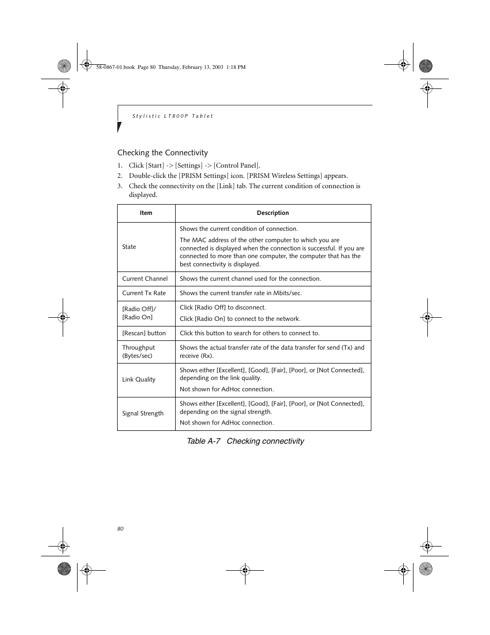 Checking the connectivity | FUJITSU LT800P User Manual | Page 82 / 102