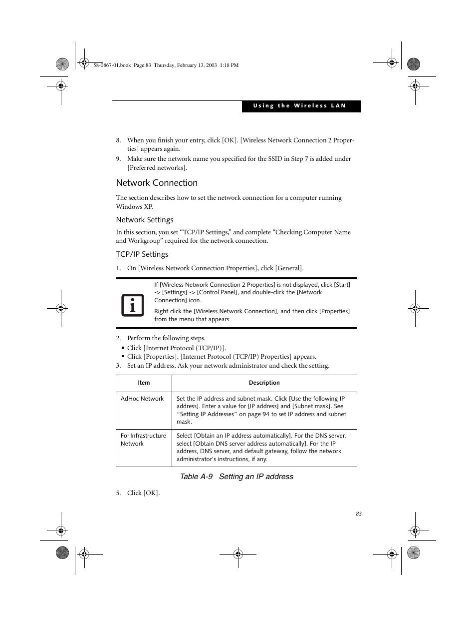 Network connection, Network settings, Tcp/ip settings | Network connection 8 | FUJITSU LT800P User Manual | Page 85 / 102