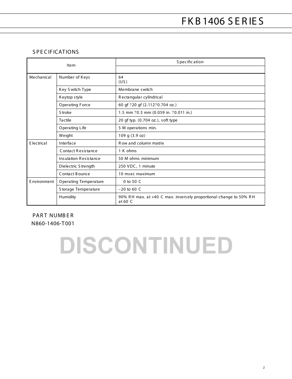Discontinued, Fk b 1406 s e r ie s | FUJITSU FKB1406 Series User Manual | Page 2 / 4