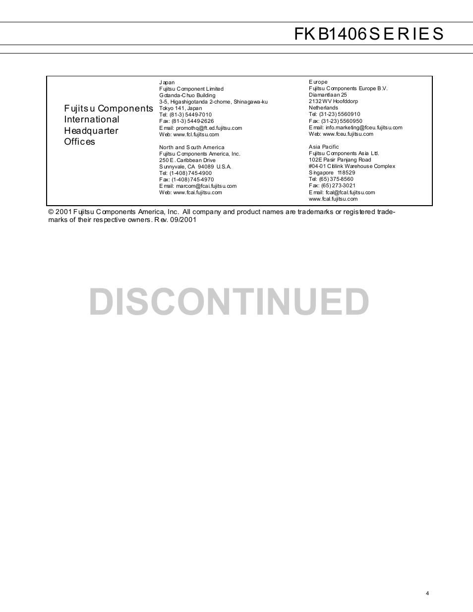 Discontinued, Fk b1406 s e r ie s | FUJITSU FKB1406 Series User Manual | Page 4 / 4