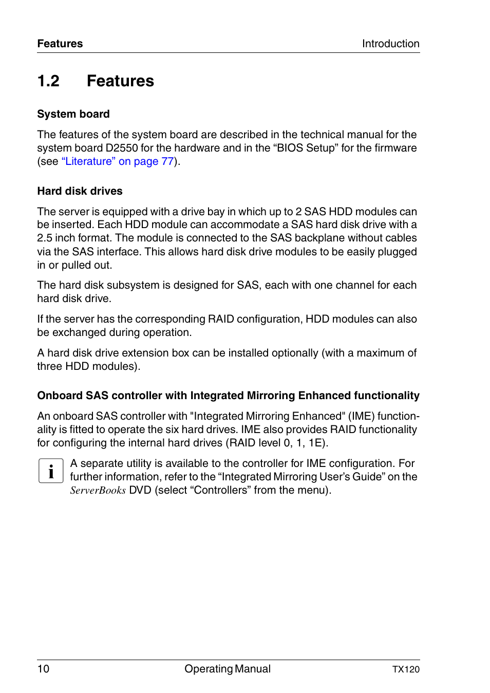 Features, 2 features | FUJITSU TX120 User Manual | Page 10 / 82