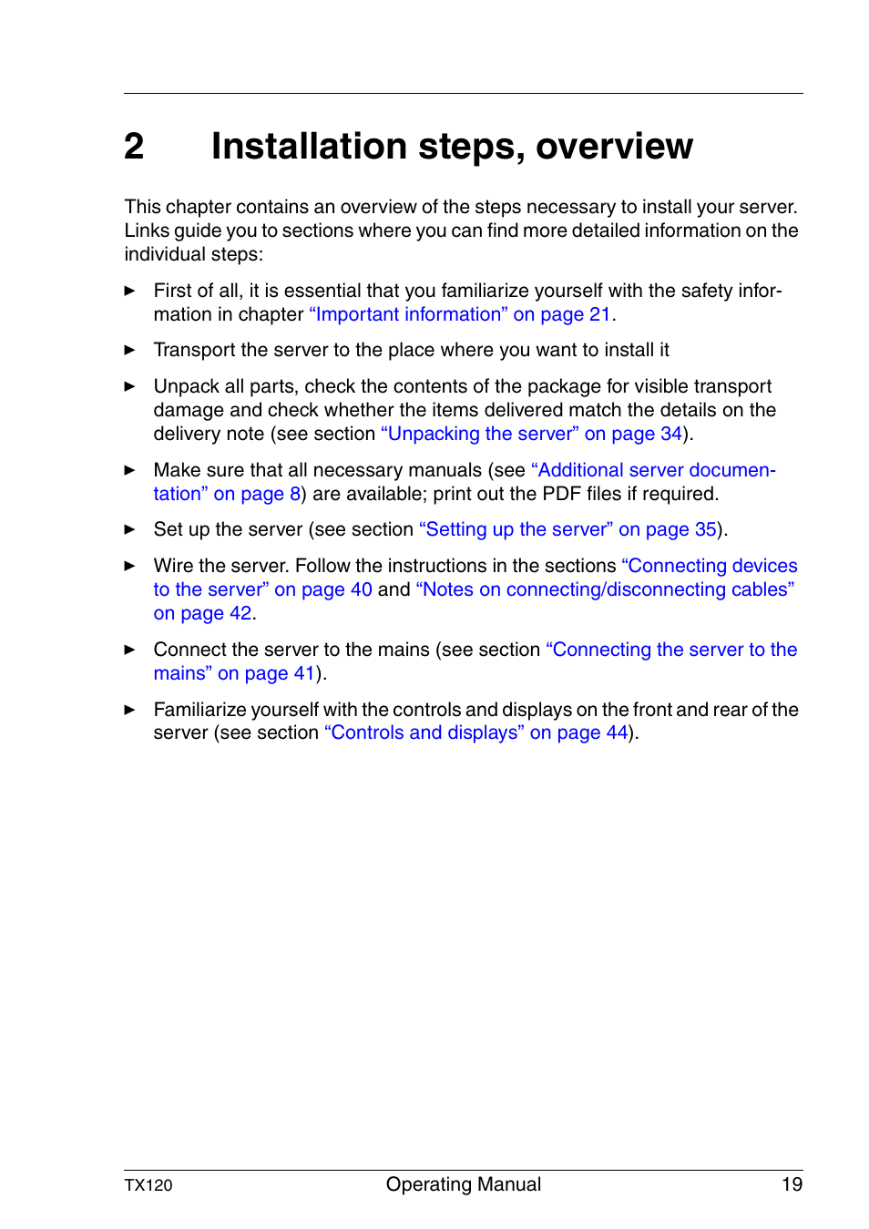 Installation steps, overview, 2installation steps, overview | FUJITSU TX120 User Manual | Page 19 / 82