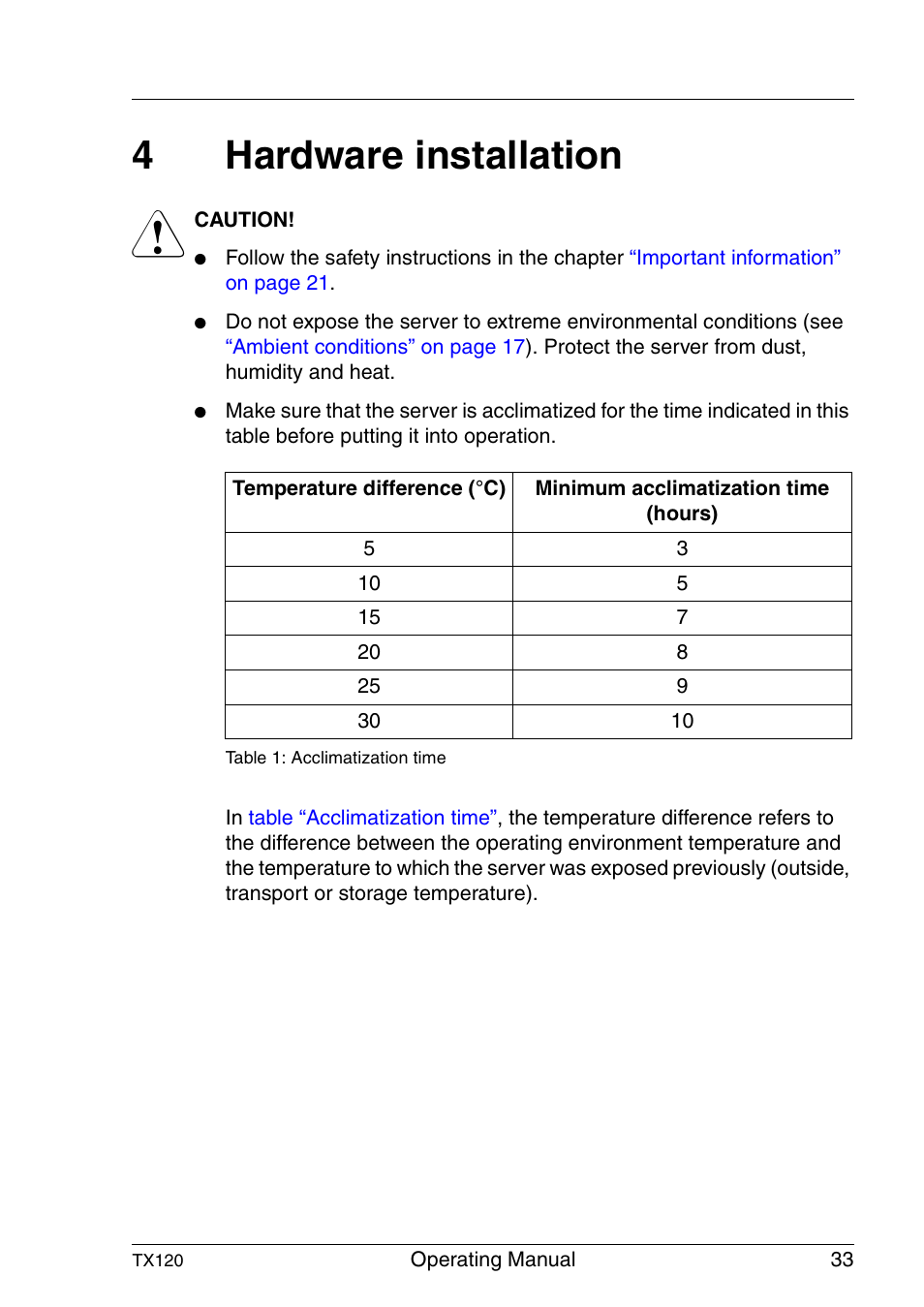 Hardware installation, 4hardware installation | FUJITSU TX120 User Manual | Page 33 / 82