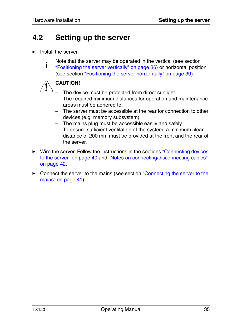 Setting up the server, 2 setting up the server | FUJITSU TX120 User Manual | Page 35 / 82