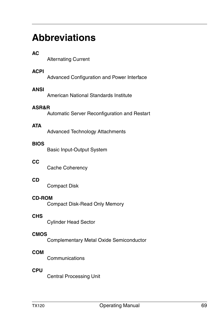 Abbreviations | FUJITSU TX120 User Manual | Page 69 / 82