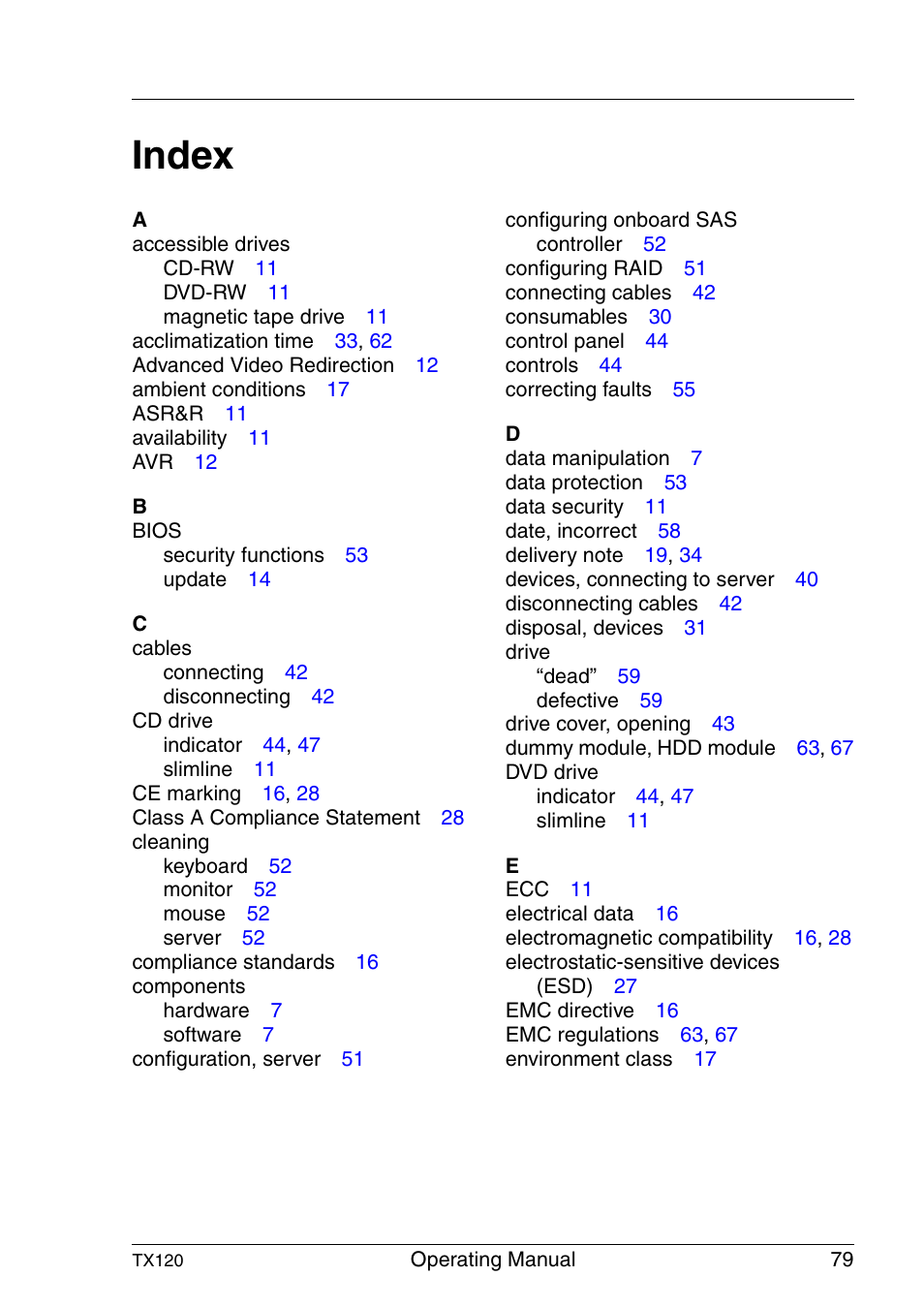 Index | FUJITSU TX120 User Manual | Page 79 / 82