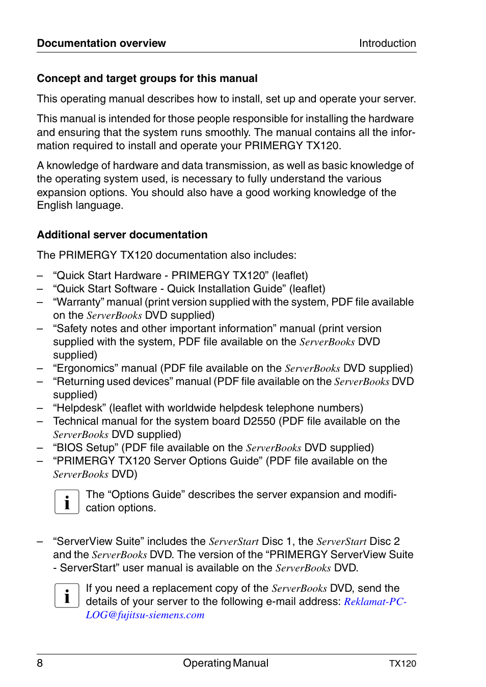 FUJITSU TX120 User Manual | Page 8 / 82