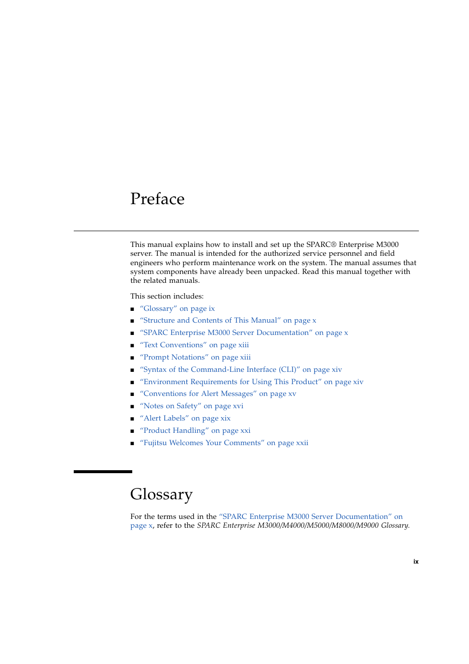 Preface, Glossary | FUJITSU M3000 User Manual | Page 11 / 76