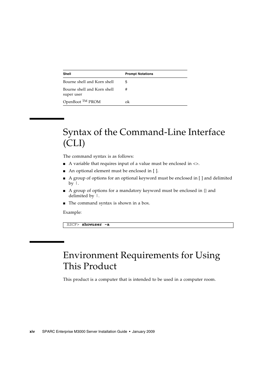 Syntax of the command-line interface (cli), Environment requirements for using this product | FUJITSU M3000 User Manual | Page 16 / 76