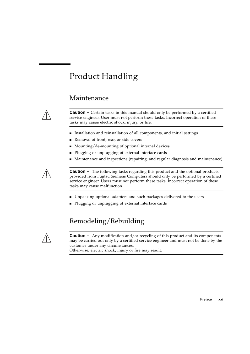 Product handling, Maintenance, Remodeling/rebuilding | FUJITSU M3000 User Manual | Page 23 / 76
