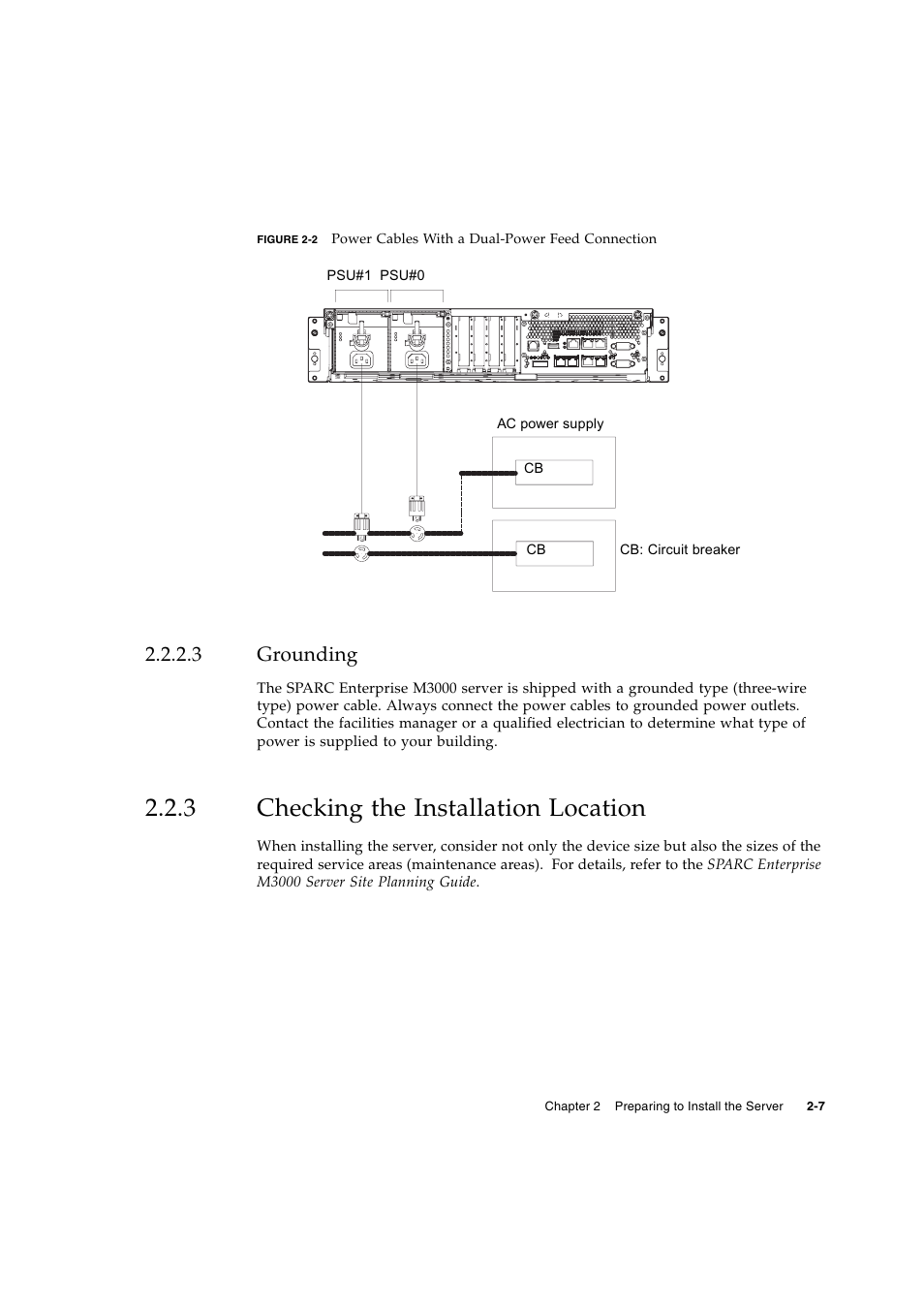 3 grounding, 3 checking the installation location, Grounding | Checking the installation location, Figure 2-2 | FUJITSU M3000 User Manual | Page 33 / 76