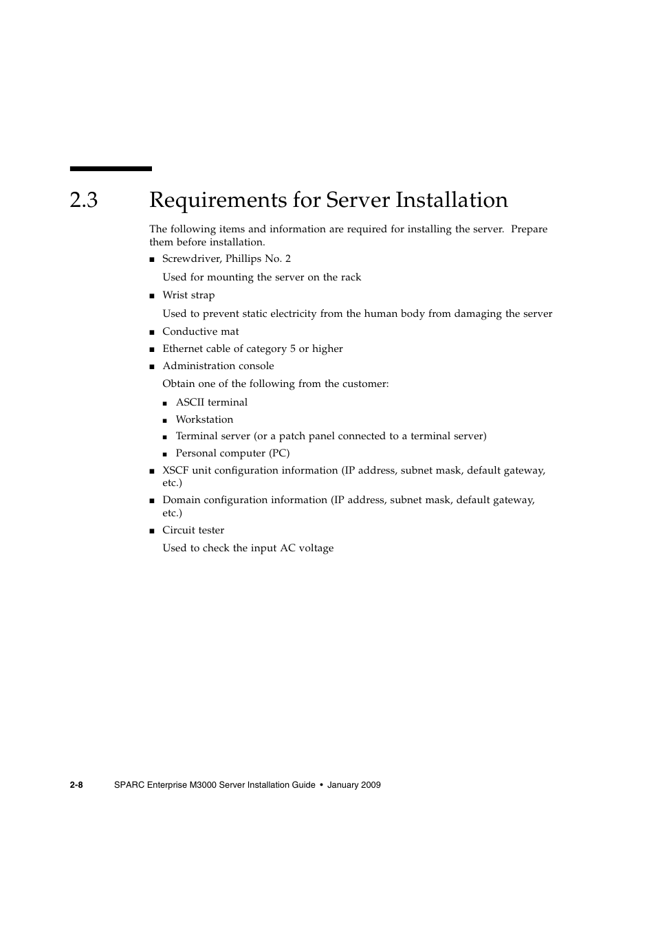 3 requirements for server installation, Requirements for server installation | FUJITSU M3000 User Manual | Page 34 / 76