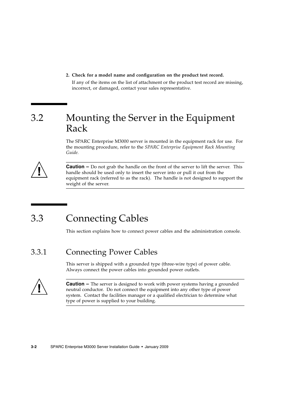 2 mounting the server in the equipment rack, 3 connecting cables, 1 connecting power cables | Mounting the server in the equipment rack, Connecting cables, Connecting power cables | FUJITSU M3000 User Manual | Page 36 / 76