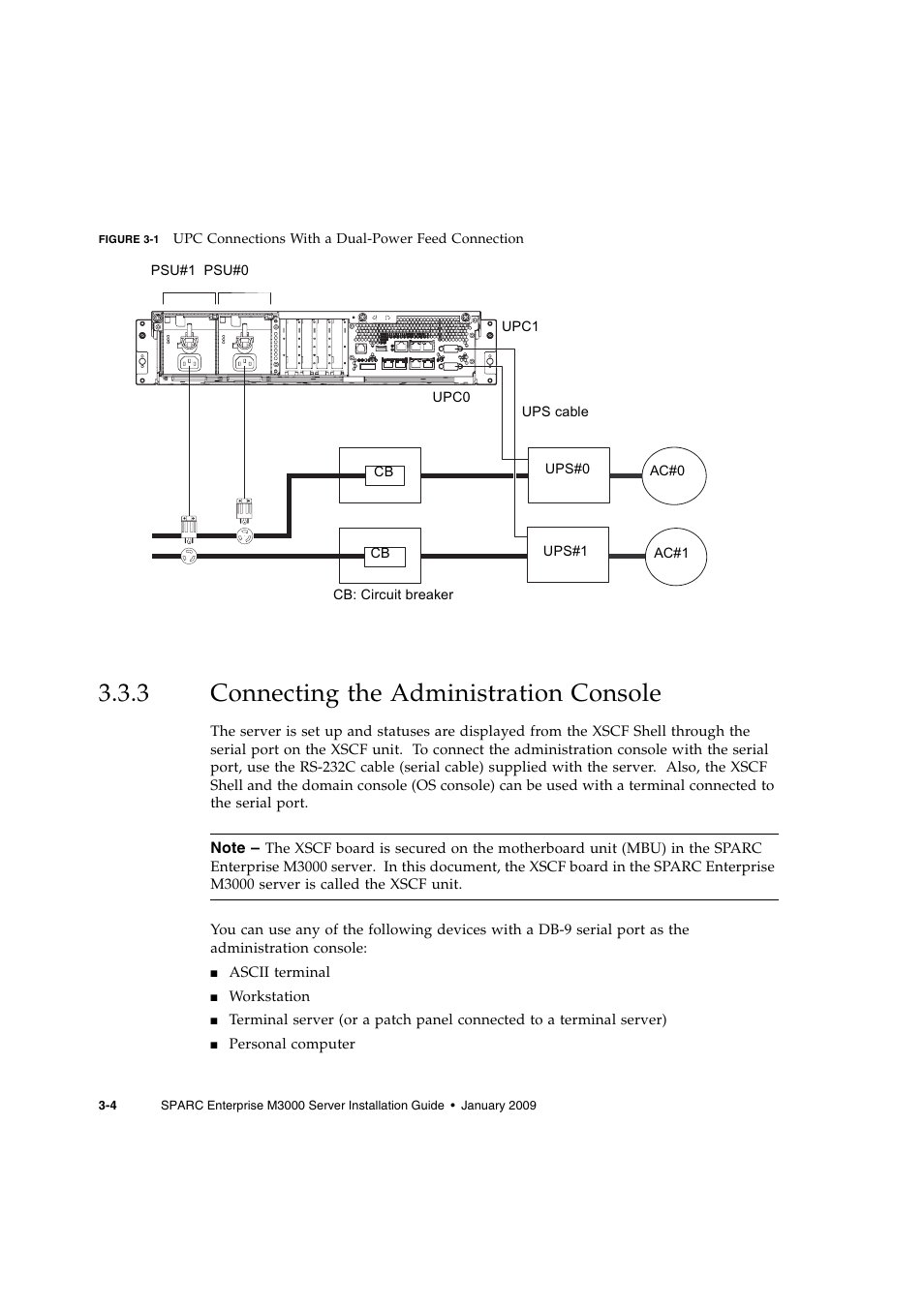 3 connecting the administration console, Connecting the administration console, Figure 3-1 | FUJITSU M3000 User Manual | Page 38 / 76