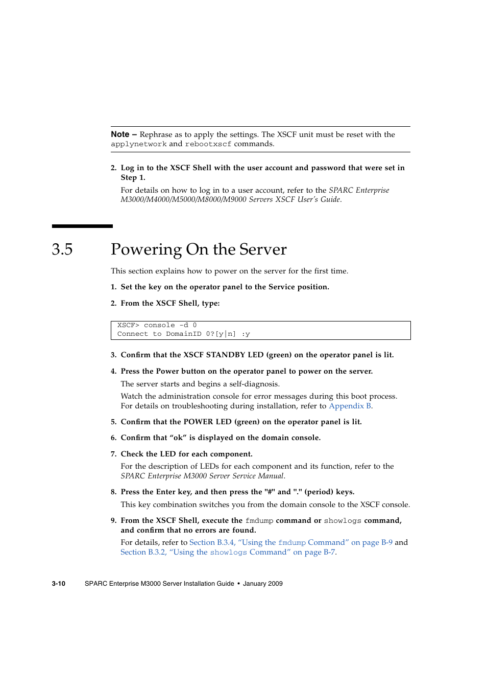 5 powering on the server, Powering on the server | FUJITSU M3000 User Manual | Page 44 / 76