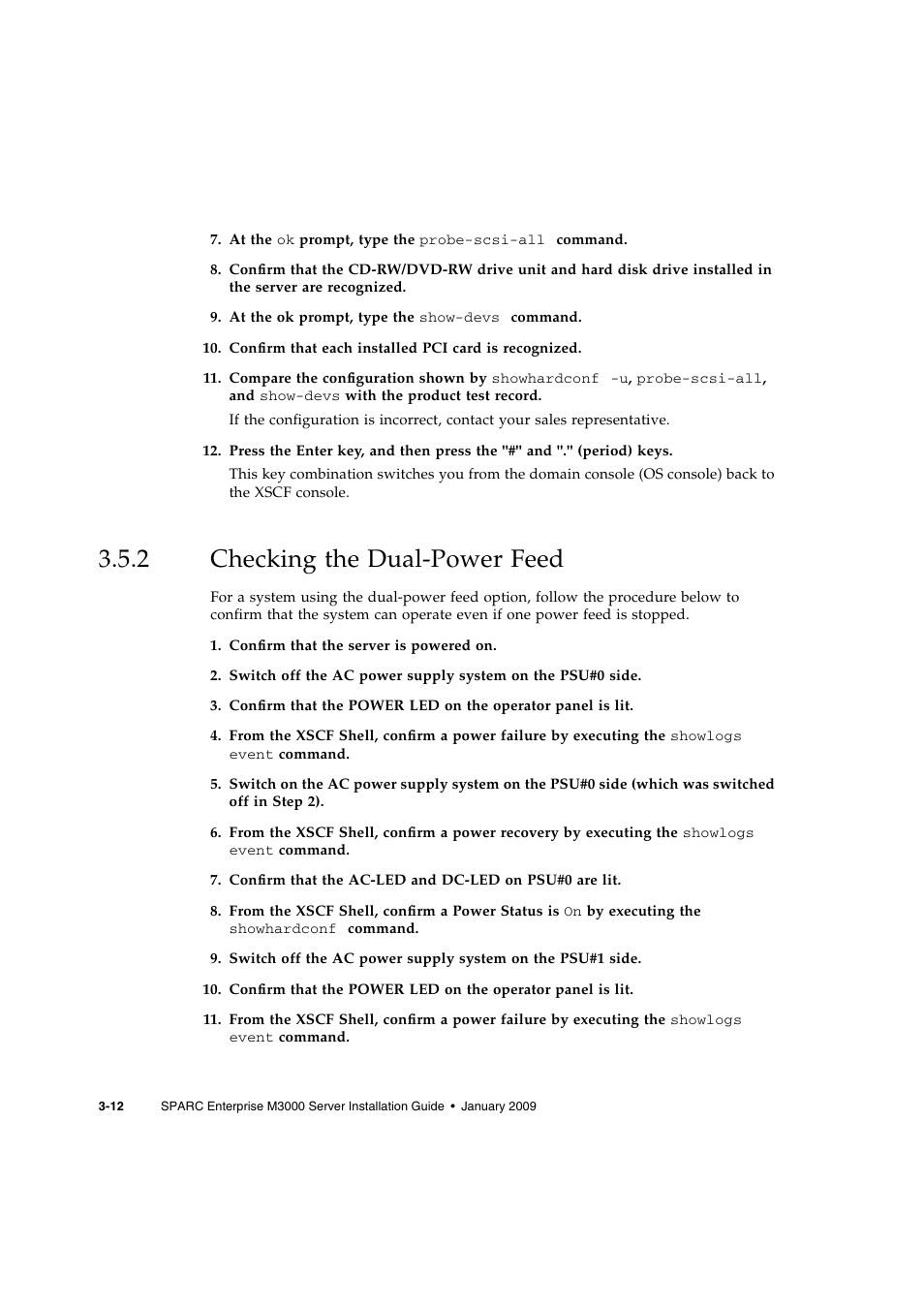 2 checking the dual-power feed, Checking the dual-power feed | FUJITSU M3000 User Manual | Page 46 / 76