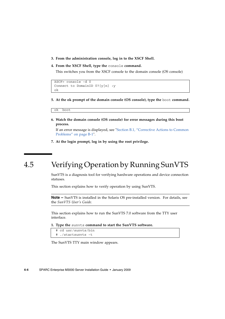 5 verifying operation by running sunvts, Verifying operation by running sunvts, Step 5 | FUJITSU M3000 User Manual | Page 52 / 76