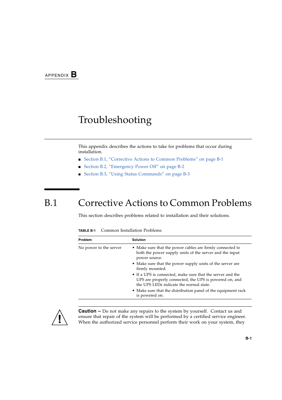 Troubleshooting, B.1 corrective actions to common problems, B. troubleshooting | Corrective actions to common problems, Appendix b, Section b.1, “corrective actions to common | FUJITSU M3000 User Manual | Page 65 / 76
