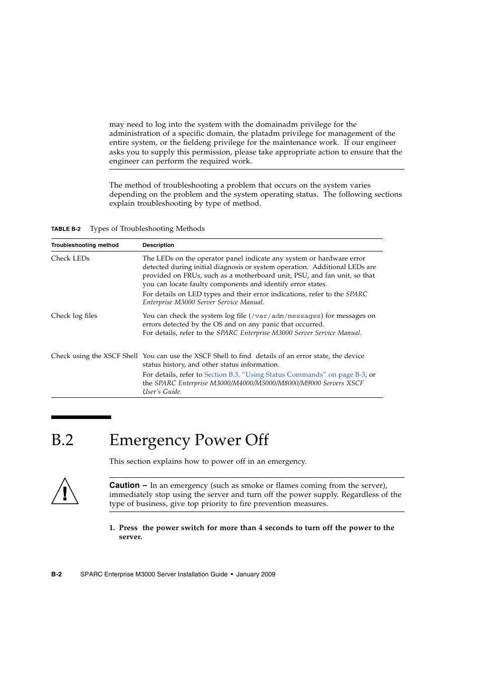 B.2 emergency power off, Emergency power off | FUJITSU M3000 User Manual | Page 66 / 76