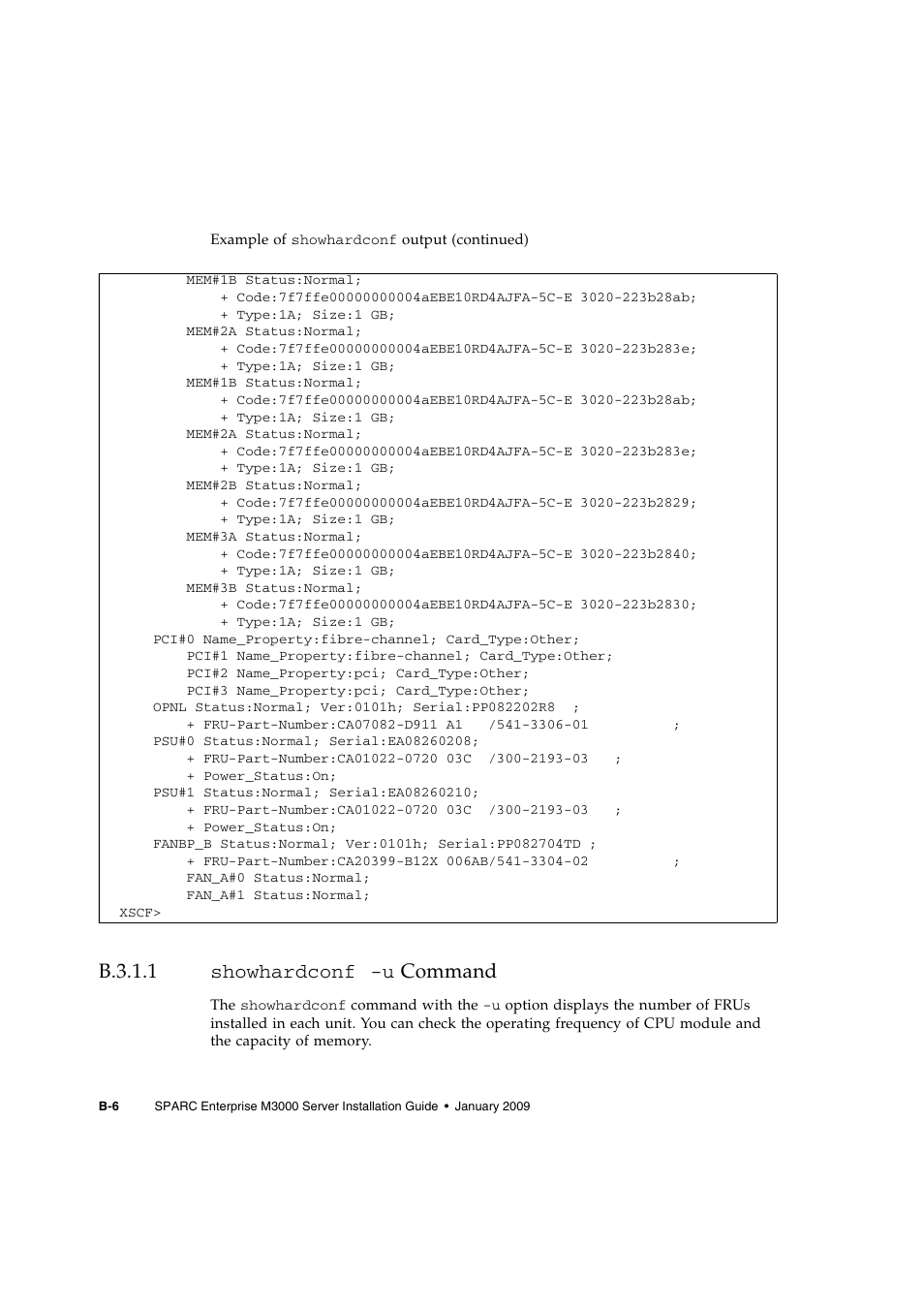 B.3.1.1 showhardconf -u command, B.3.1.1, Showhar | Section b.3.1.1 | FUJITSU M3000 User Manual | Page 70 / 76