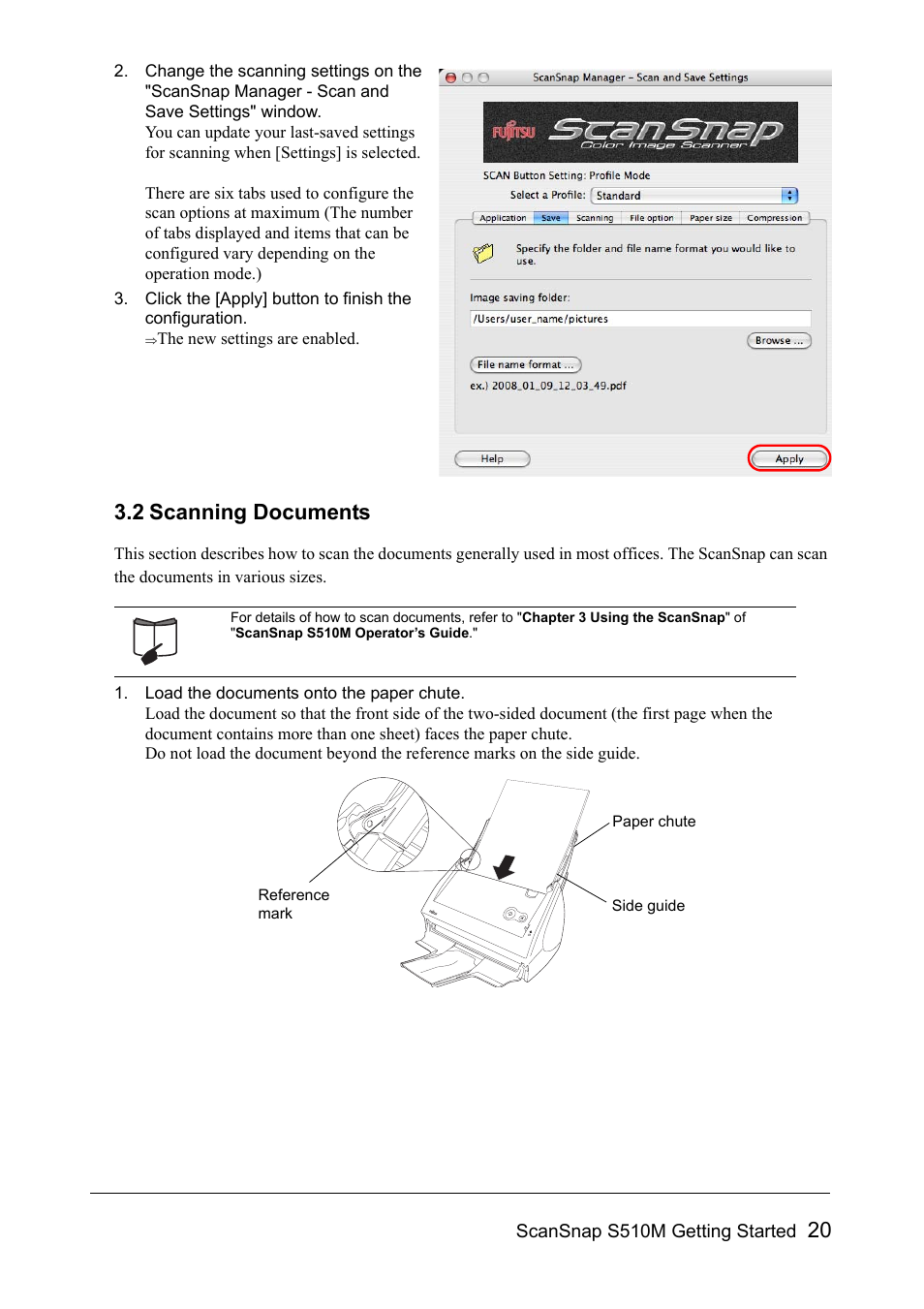 2 scanning documents | FUJITSU SCANSNAP S510M User Manual | Page 21 / 35