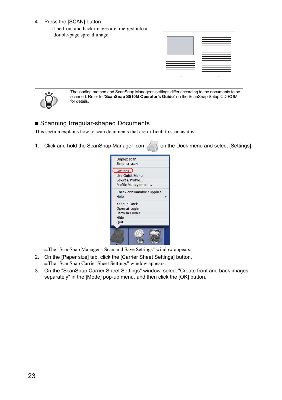 Scanning irregular-shaped documents | FUJITSU SCANSNAP S510M User Manual | Page 24 / 35