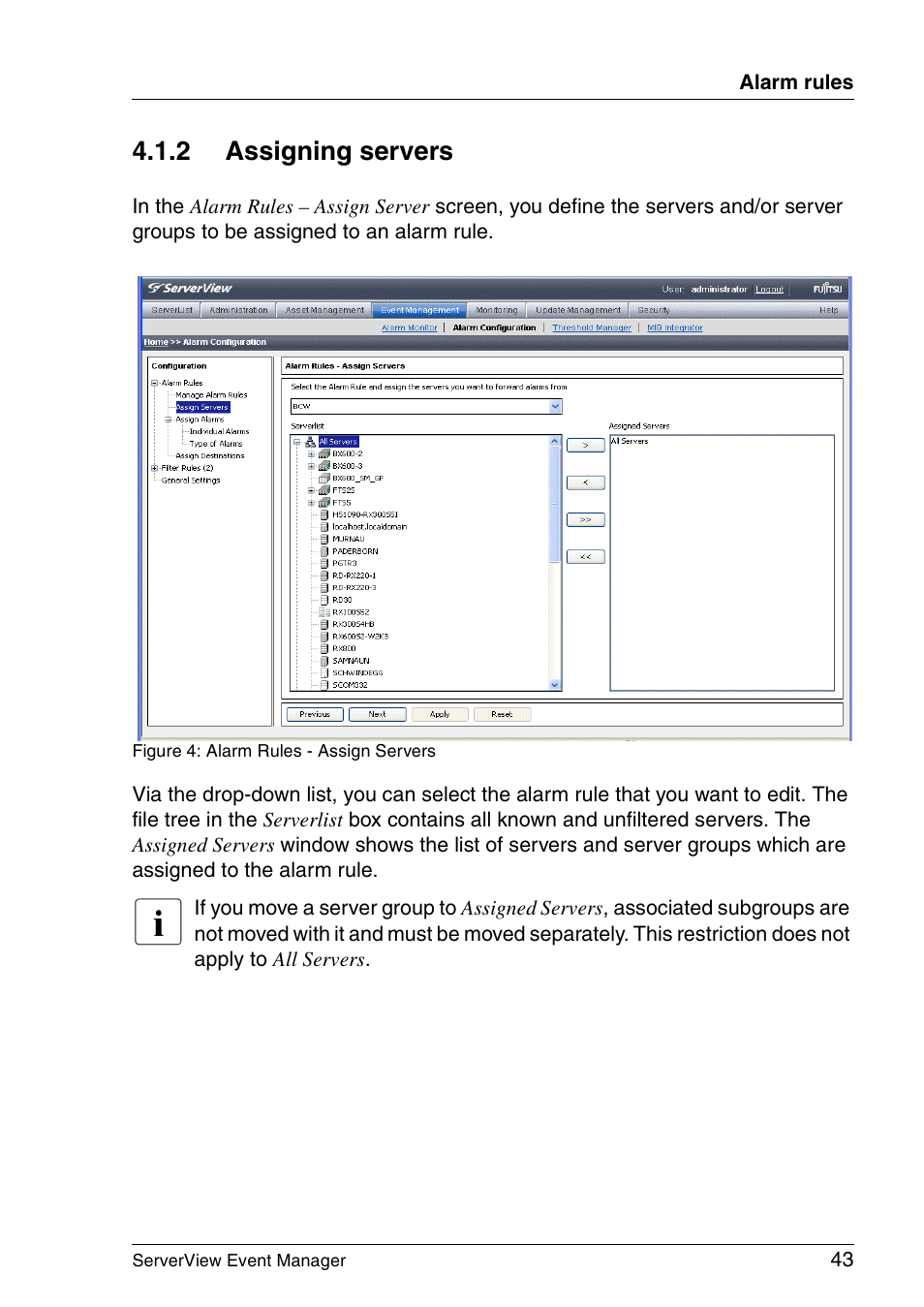 Assigning servers, Section "assigning, 2 assigning servers | FUJITSU ServerView V6.00 User Manual | Page 43 / 174