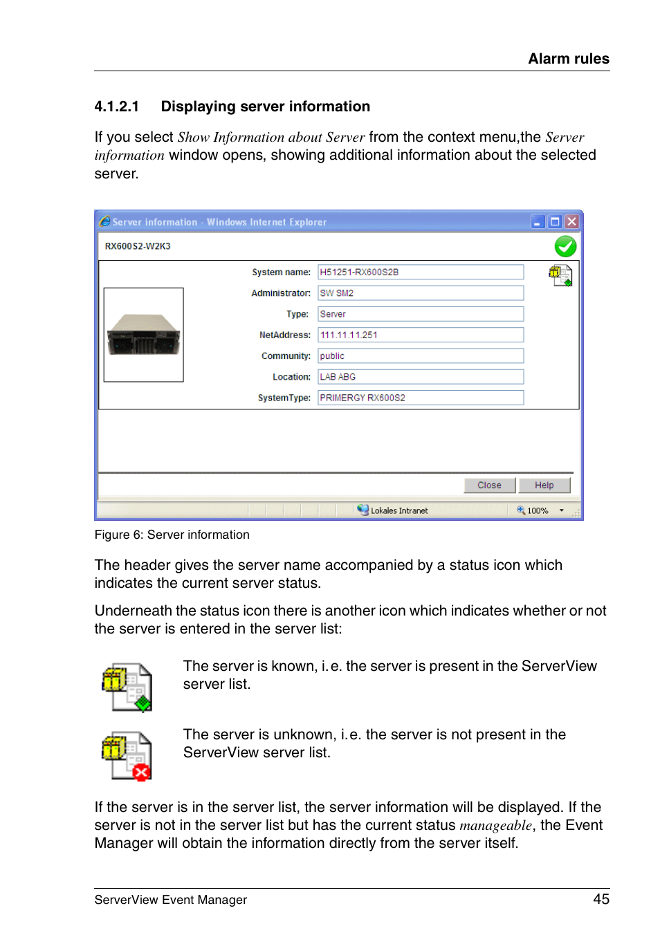 Displaying server information | FUJITSU ServerView V6.00 User Manual | Page 45 / 174