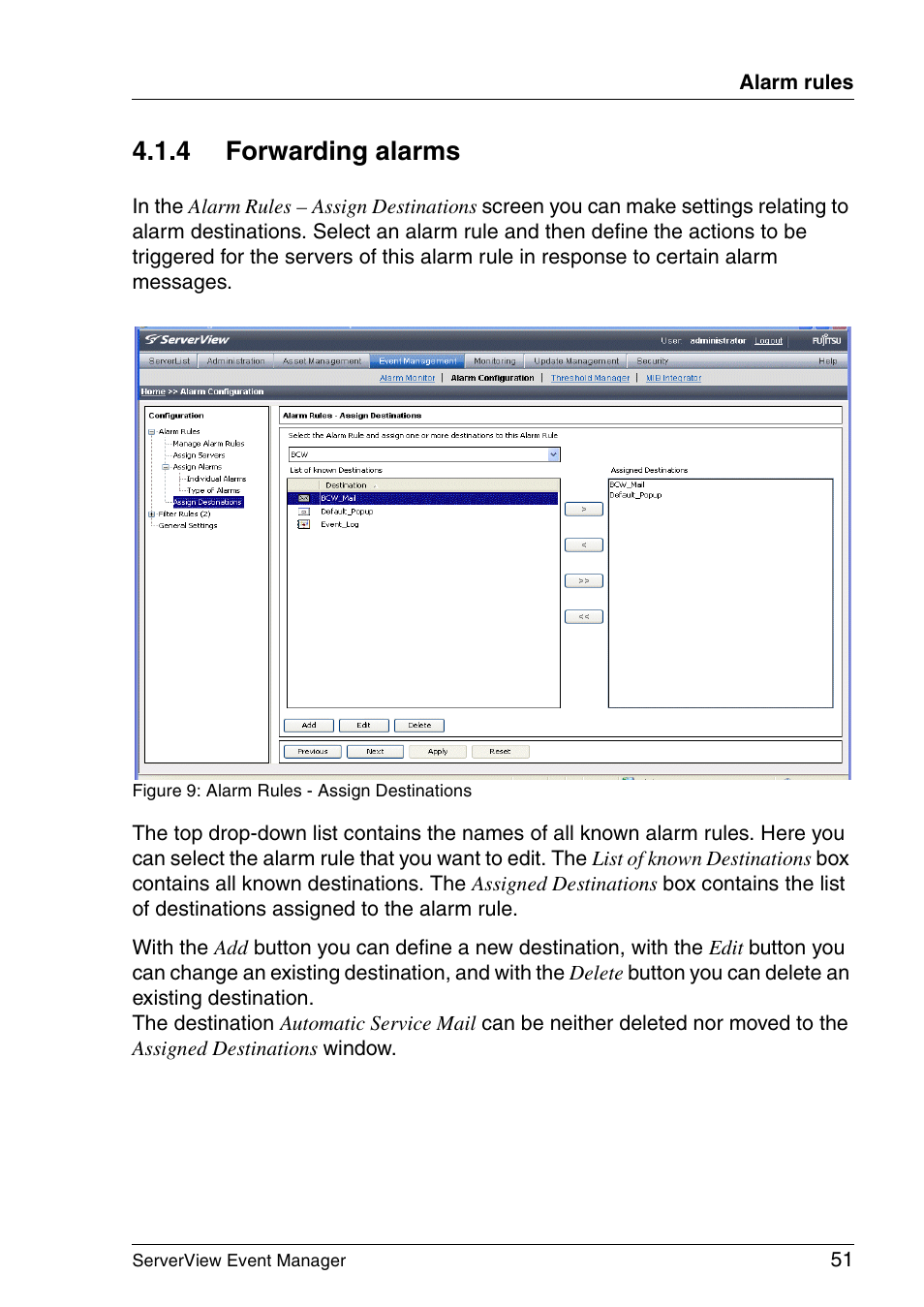 Forwarding alarms, Section "forwarding, 4 forwarding alarms | FUJITSU ServerView V6.00 User Manual | Page 51 / 174