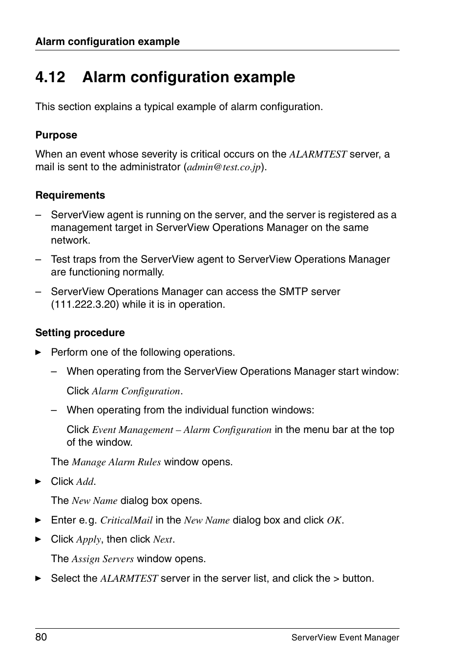 Alarm configuration example, 12 alarm configuration example | FUJITSU ServerView V6.00 User Manual | Page 80 / 174