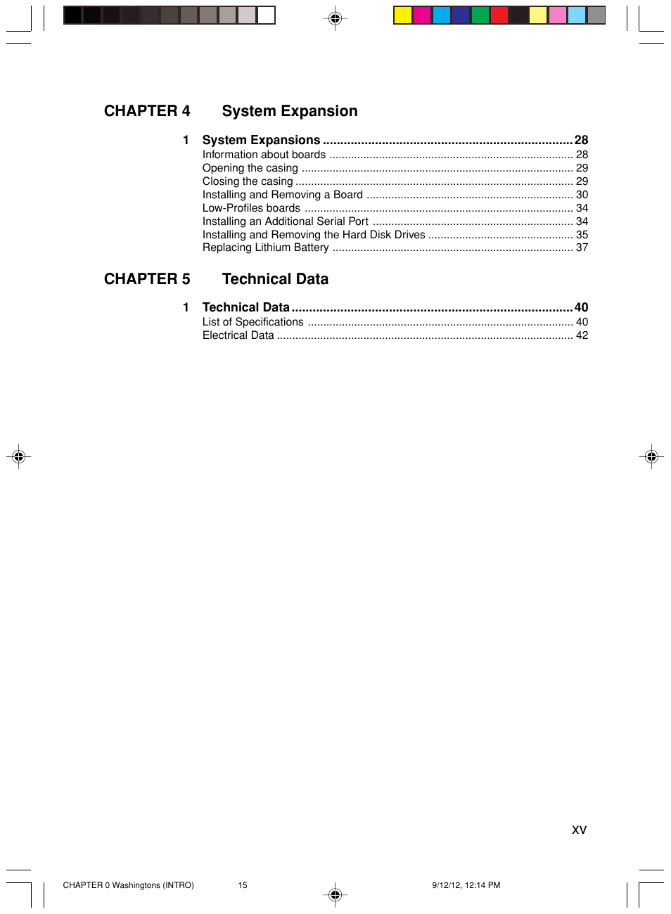 Xv chapter 4 system expansion, Chapter 5 technical data | FUJITSU P300 User Manual | Page 15 / 56