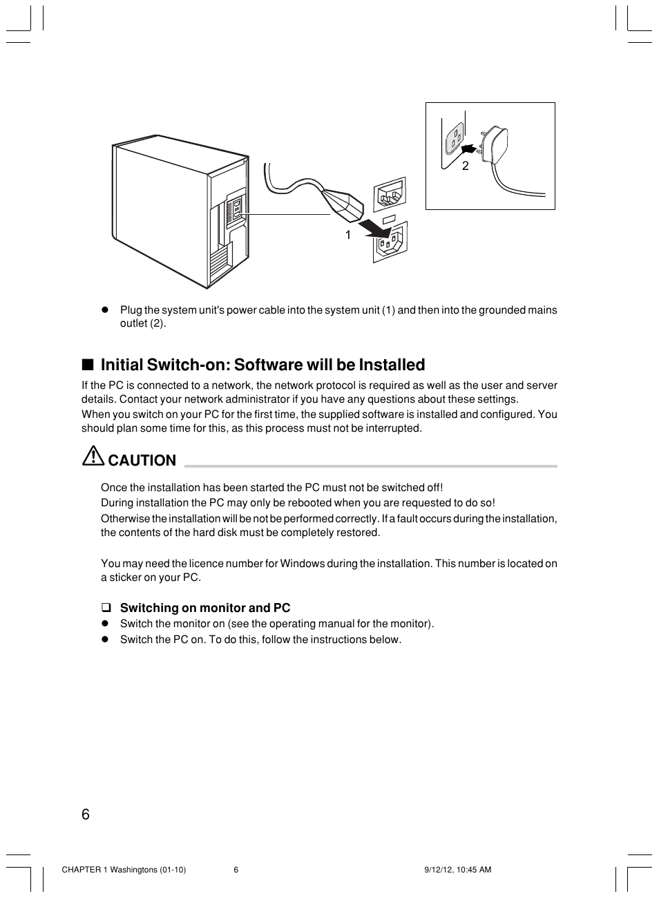 Initial switch-on: software will be installed, Caution | FUJITSU P300 User Manual | Page 21 / 56