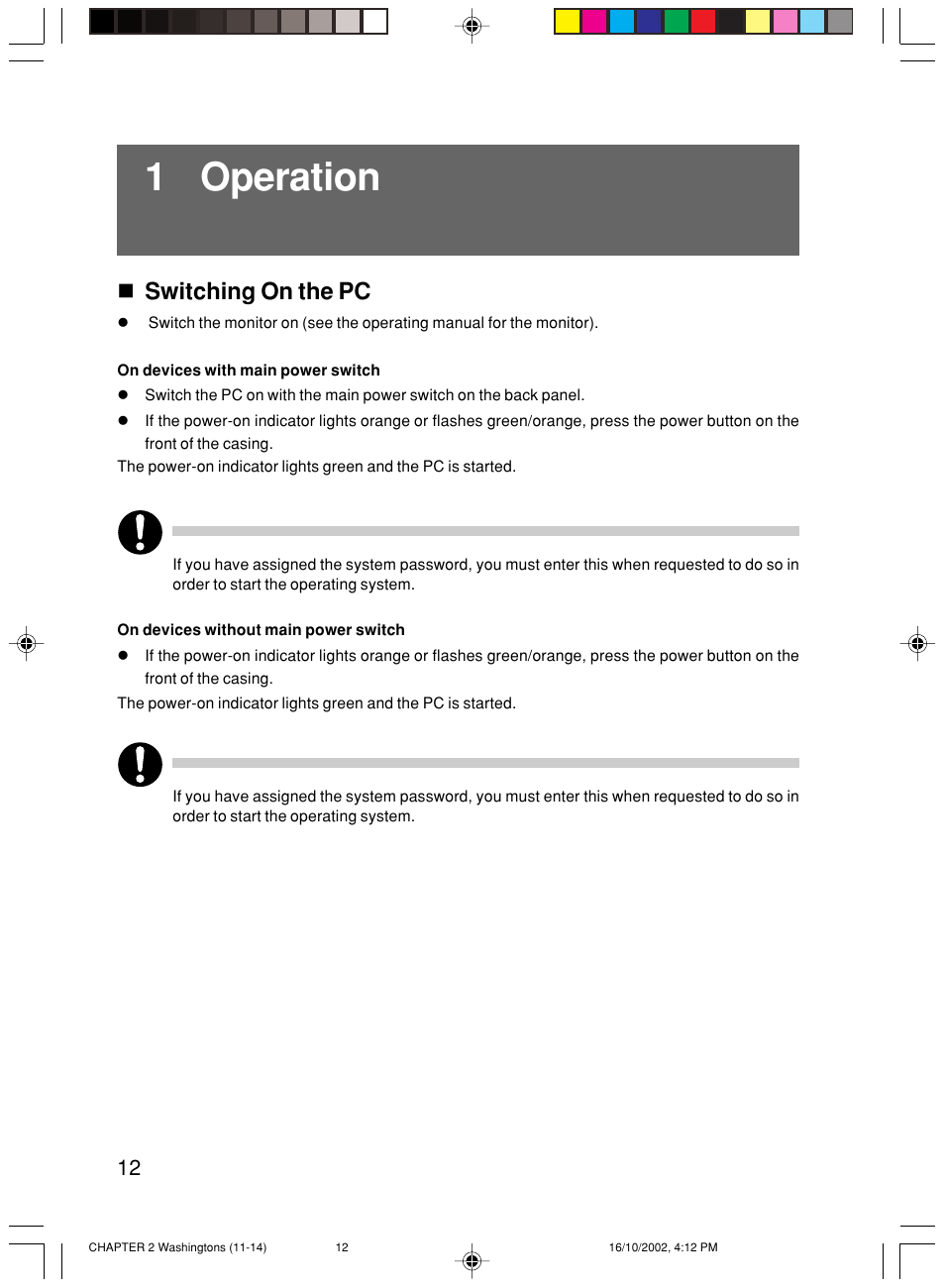 1 operation, Switching on the pc | FUJITSU P300 User Manual | Page 27 / 56