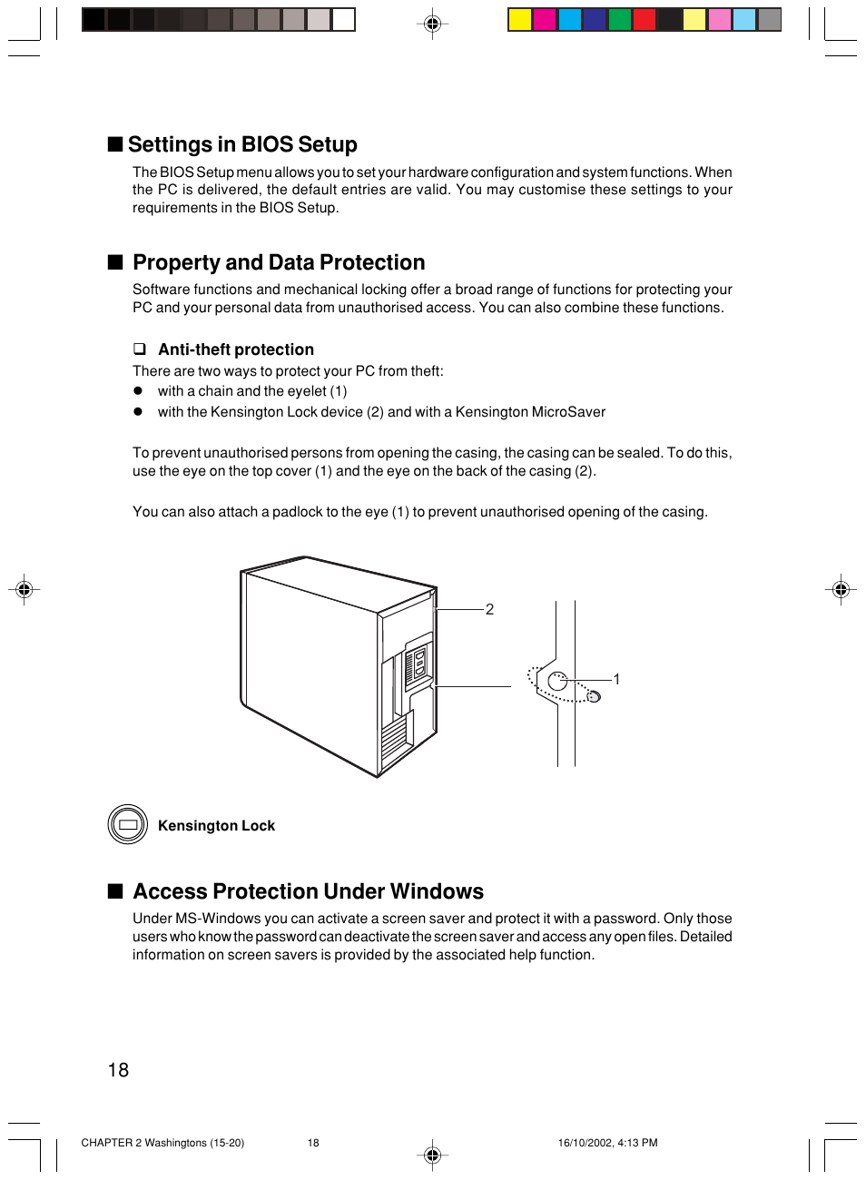 Access protection under windows, Settings in bios setup, Property and data protection | FUJITSU P300 User Manual | Page 33 / 56