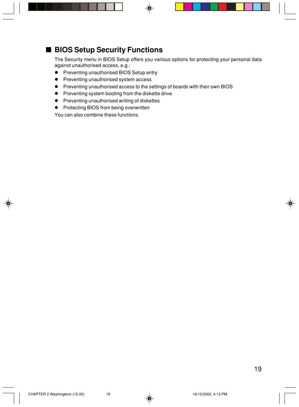 Bios setup security functions | FUJITSU P300 User Manual | Page 34 / 56