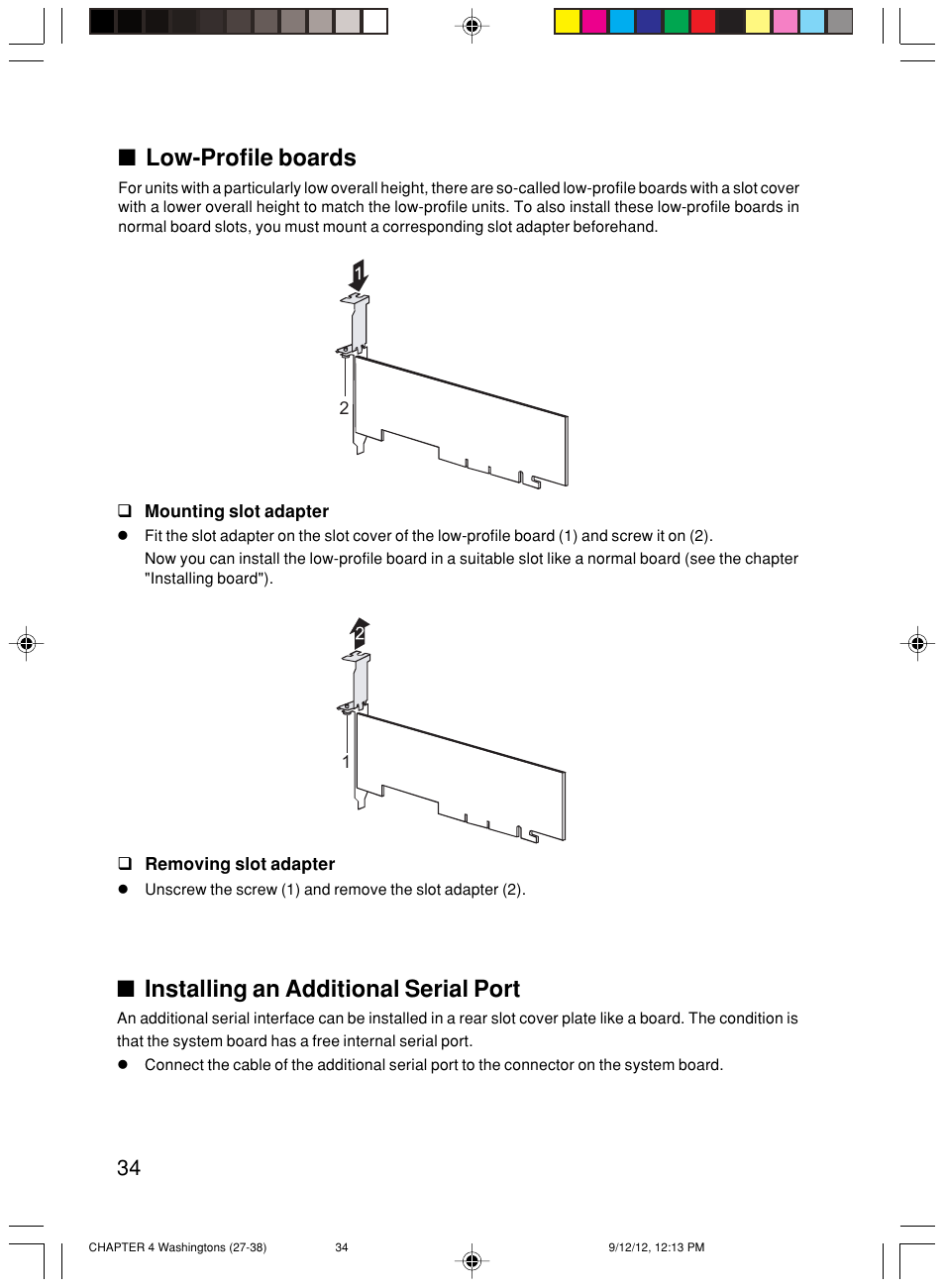 Low-profile boards, Installing an additional serial port | FUJITSU P300 User Manual | Page 48 / 56