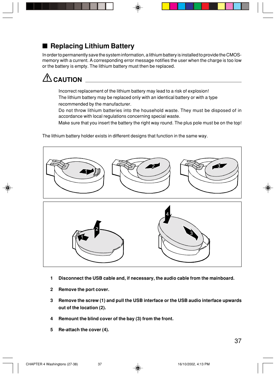 Replacing lithium battery, Caution | FUJITSU P300 User Manual | Page 51 / 56