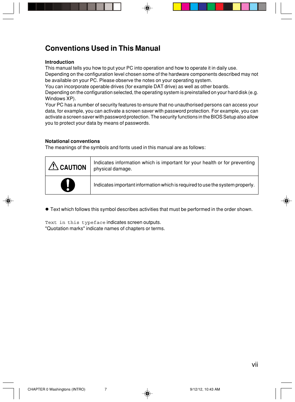 Conventions used in this manual, Caution | FUJITSU P300 User Manual | Page 7 / 56