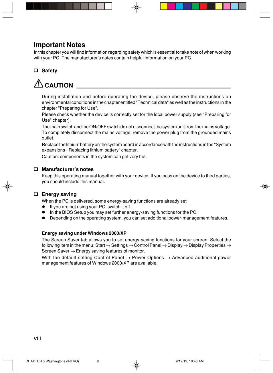 Viii, Caution | FUJITSU P300 User Manual | Page 8 / 56