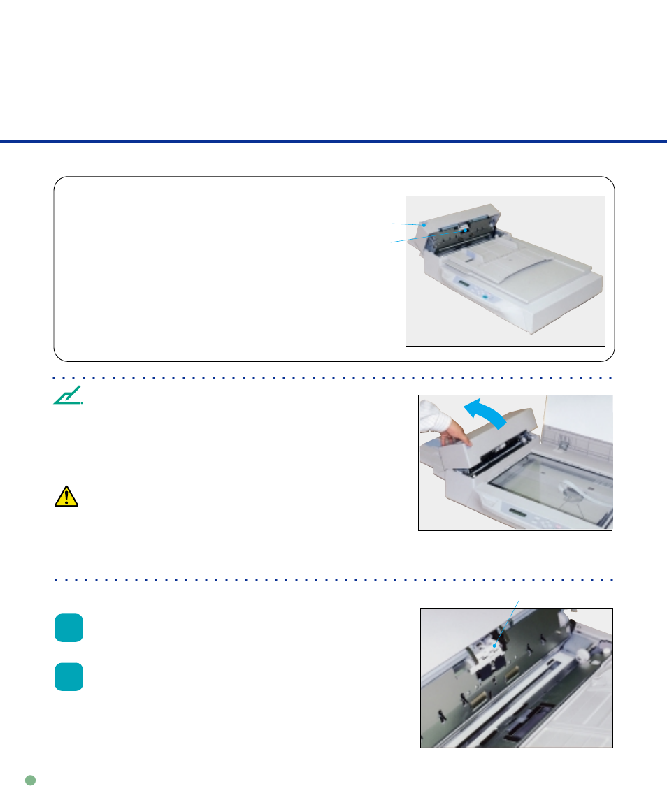 Pad assembly, Pad assembly -2, Pull the adf lever to open the adf | Push the pick arm carefully, Warning | FUJITSU M4097D User Manual | Page 32 / 61